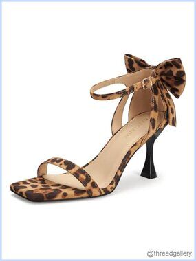 Square Toe Heels Bow Ankle Strap Sandals Open Toe Wedding Shoes